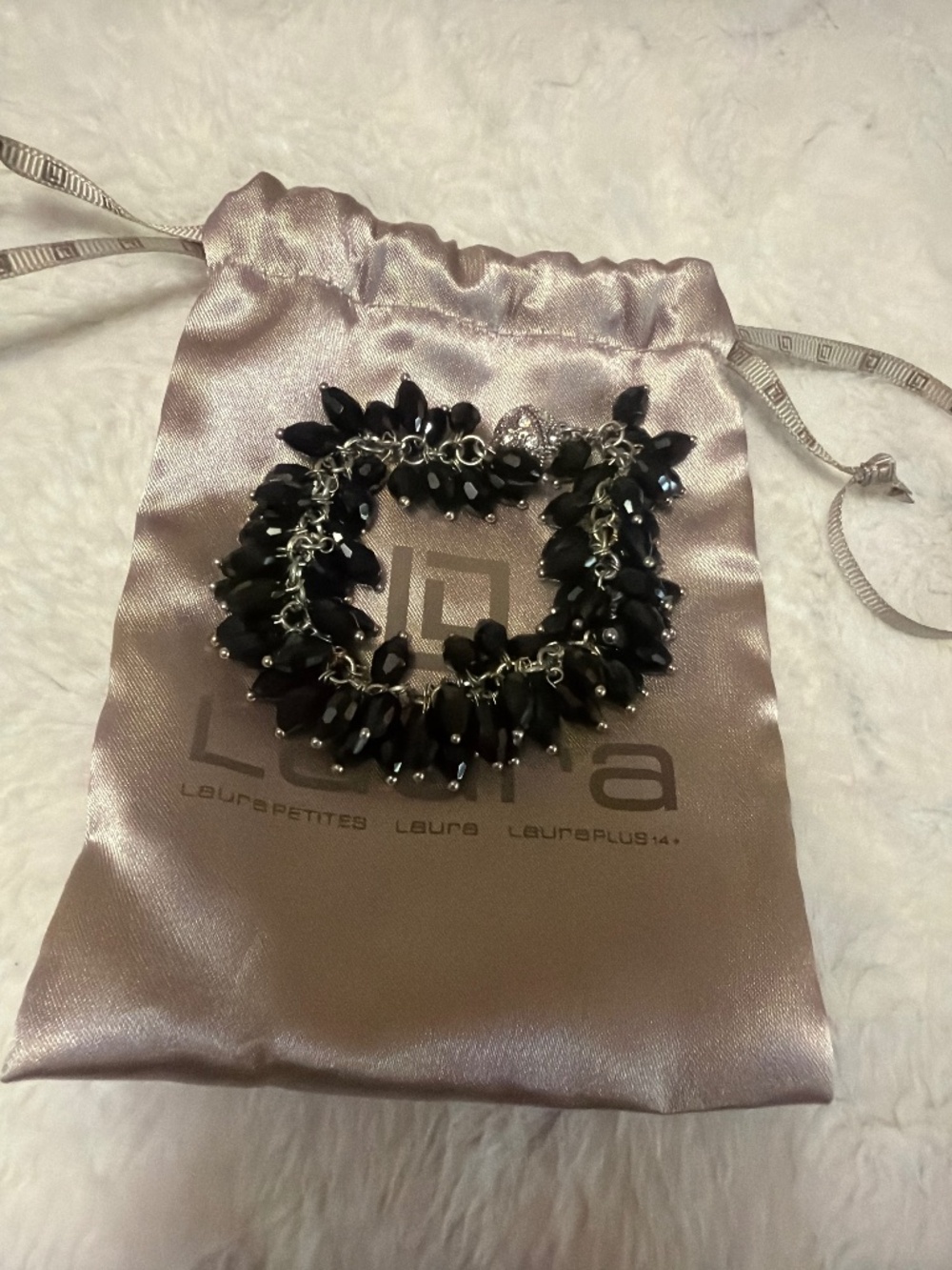 Black Bead Statement Bracelet - 7 inches length